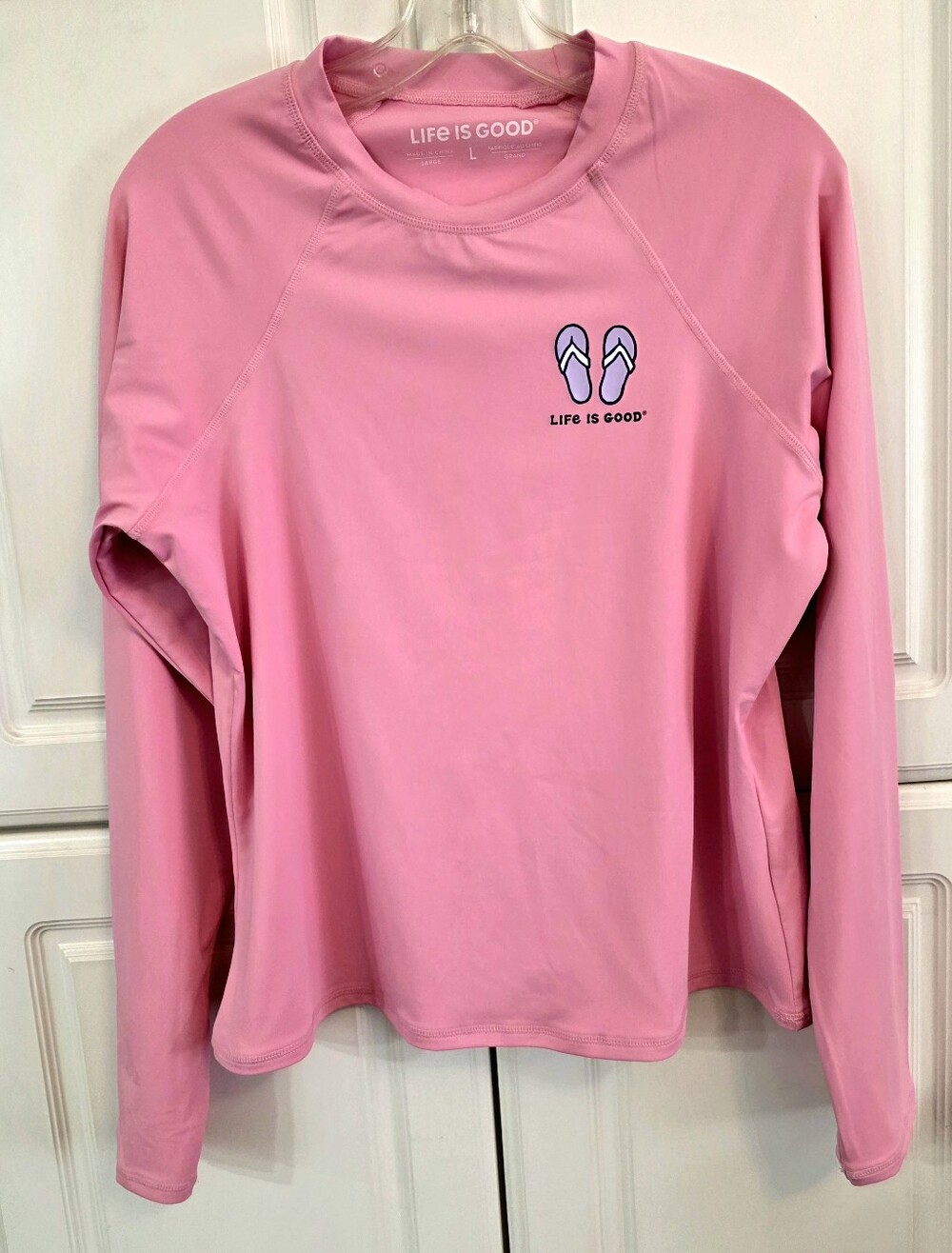 Life Is Good Pink Long-Sleeve Flip-Flop SunTee Size Large Like New